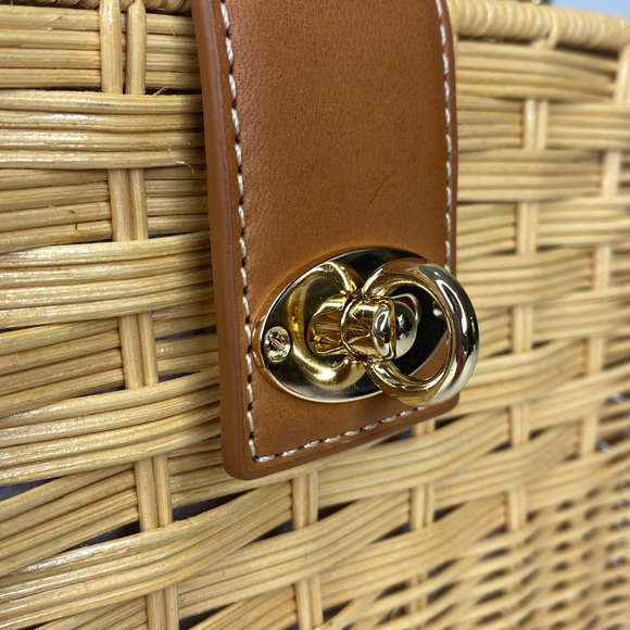 J. McLaughlin Wicker Straw & Leather Rectangle Box Handbag, Gold Hardware, NWOT - Picture 6 of 16